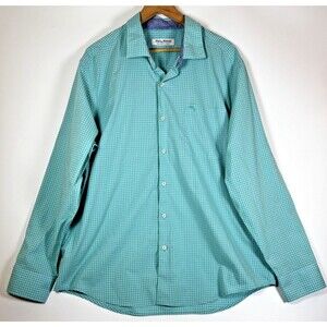 Tommy Bahama Shirt Mens XL Green Blue Check Newport Coast Button Up Long Sleeve